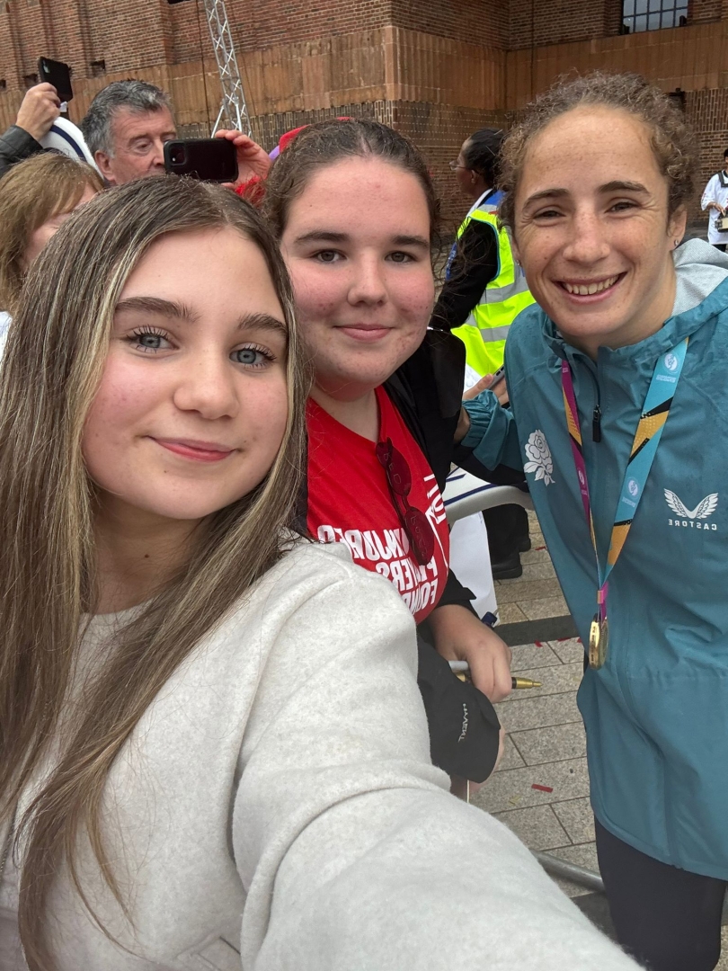 Emma Chapman and Neve Lawrence with Abby Dow