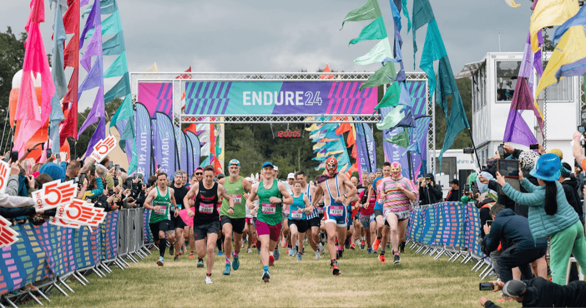 Trekkers running in a blurry image